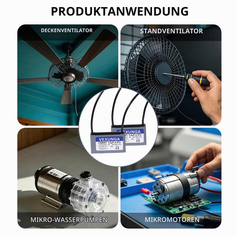 VEXUNGA CBB61 Capacitor 1.2µF 450V AC Fan Capacitors Air Conditioning Ceiling Fan Motor Capacitor Cbb61 Running Capacitor Starting Capacitor 1.2uF 50/60Hz (Pack of 2)