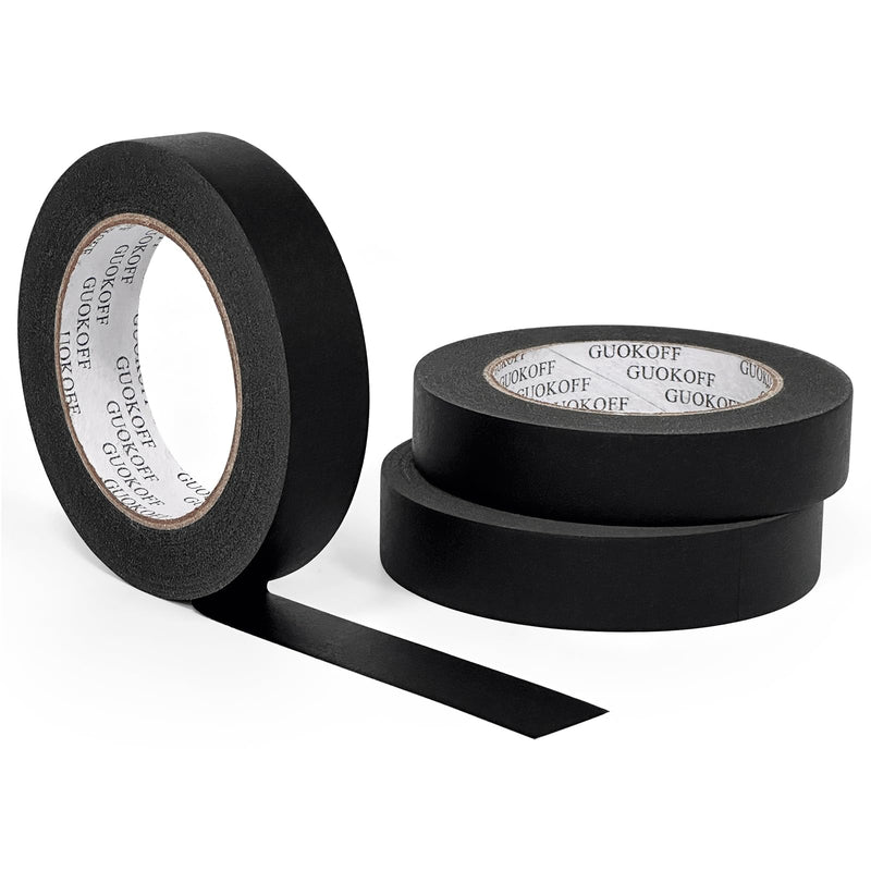 Black Masking Tape, 1 Inch x 55 Yards x 3 Rolls, Black Painters Tape, General Purpose Painting Adhesive Tape for Arts DIY Crafts Labeling