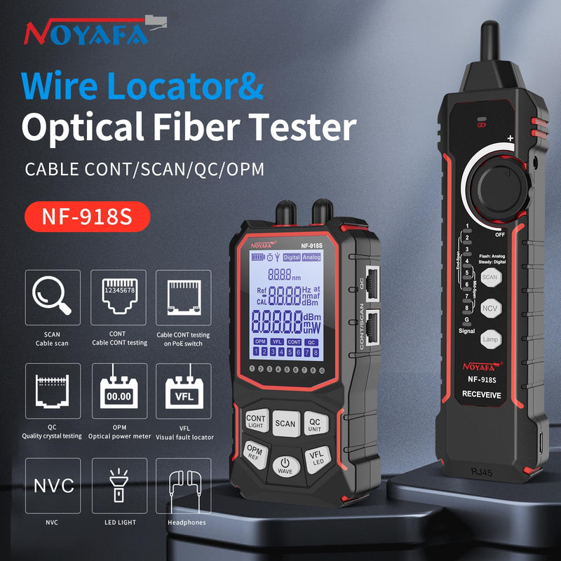 NOYAFA NF-918S Network Cable Tester with 6 wavelength Optical Power Meter, Cable Toner Ethernet Cable Tester RJ45 Network Tester with Visual Fault Locator, PoE Tester Network Tools