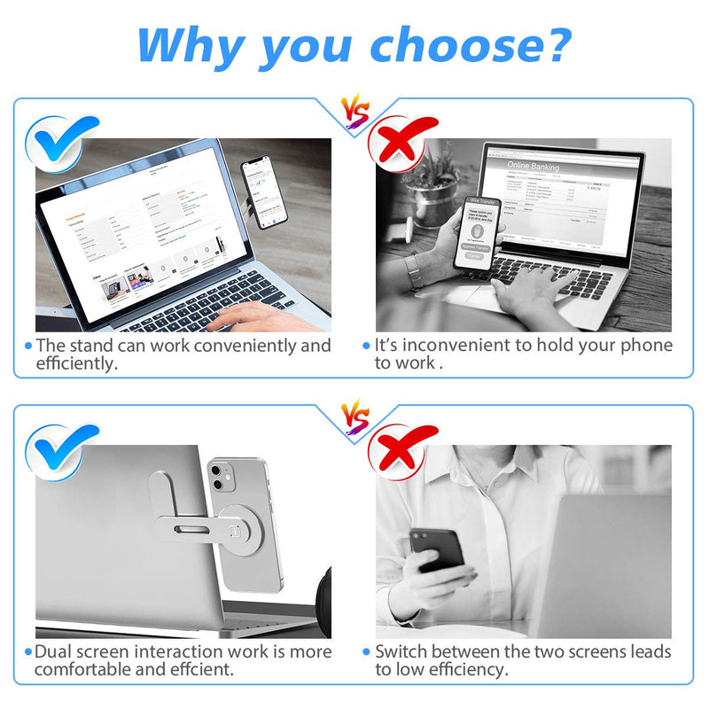 [Australia - AusPower] - Magnetic Phone Holder for Laptop Designed for iPhone 15/14/ 13/12 MagSafe, Adjustable Phone Monitor Side Mount, Slim Portable Foldable Computer Expansion Bracket, Silver Sliver 