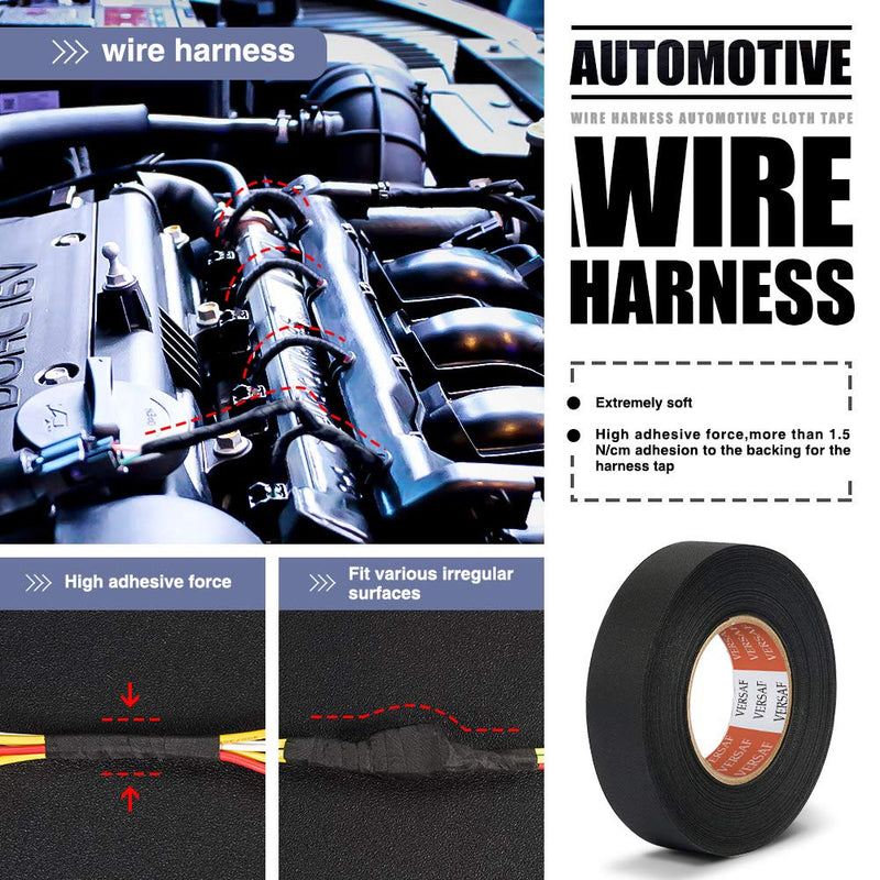 VERSAF Wire Harness Automotive Cloth Tape - Adhesive High Noise Resistance Heat Proof Chemical Fiber Fabric Electrical Tape for Wrapping Wiring Harness/Insulation/Car Engine (0.75″82′Pack of 1 Piece)