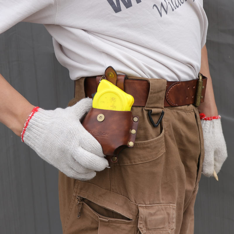 TOURBON Leather Tape Measure Pouch Belt Tool Carrier Holder