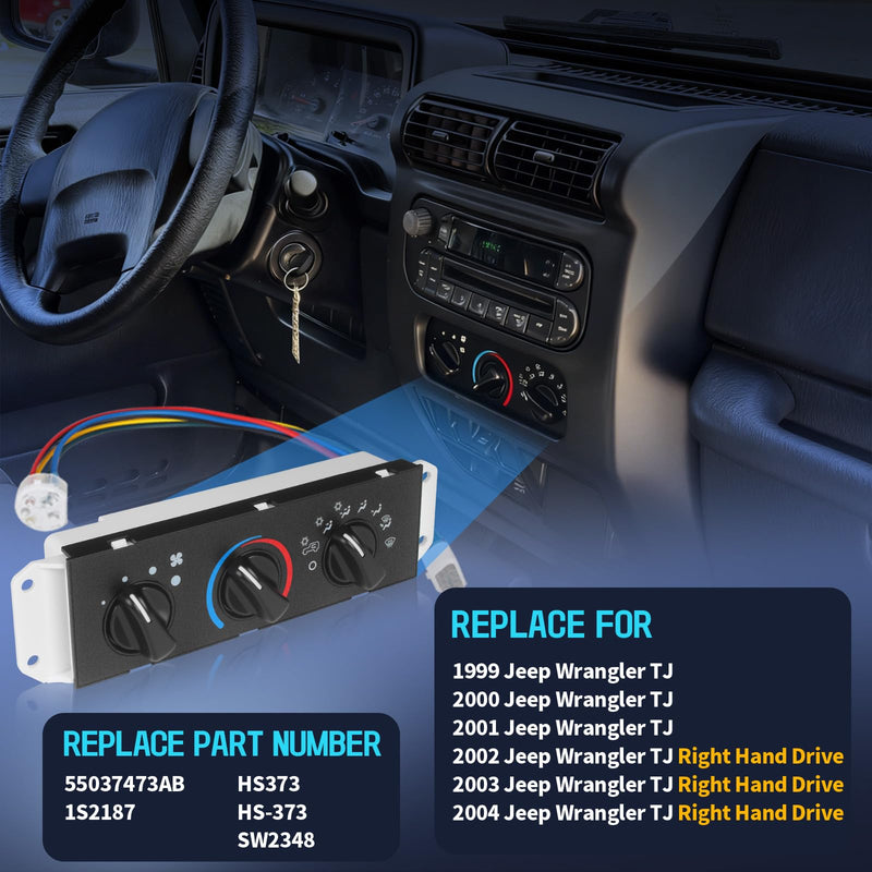 A/C Heater Control Panel with Blower Motor Switch Compatible with 1999-2004 Jeep Wrangler TJ, Climate Control Module Replace 55037473AB, BL101, HS-373