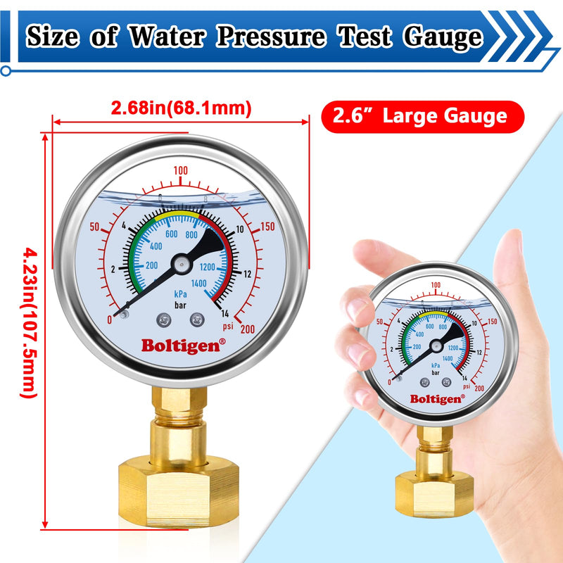 [Australia - AusPower] - 0-100 Psi Water Pressure Test Gauge, Water Pressure Gauge, 3/4" GHT Female Thread Pressure Gauge Filled with Oil, Water Pressure Gauge for Home, Fit for Home Indoors and Outdoors Pressure Test 0-100psi 