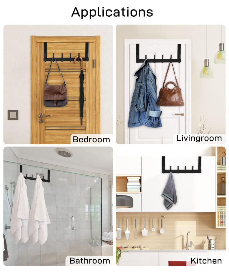 [Australia - AusPower] - Over The Door Hooks, Door Hanger Hooks for Hanging, Over The Door Towel Racks for Bathroom with 12 Coat Hooks, Over The Door Hanger for Coats and Towels 1 Pack Black 