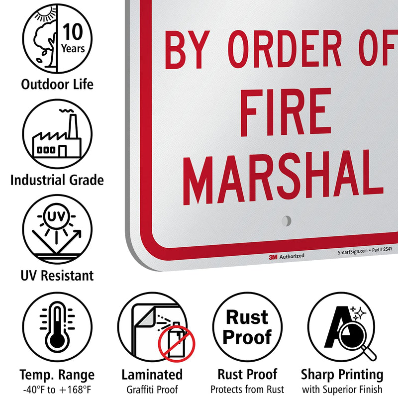 SmartSign-K-9548-EG "No Parking - by Order Of Fire Marshal" Sign | 12" x 18" 3M Engineer Grade Reflective Aluminum , Red on White