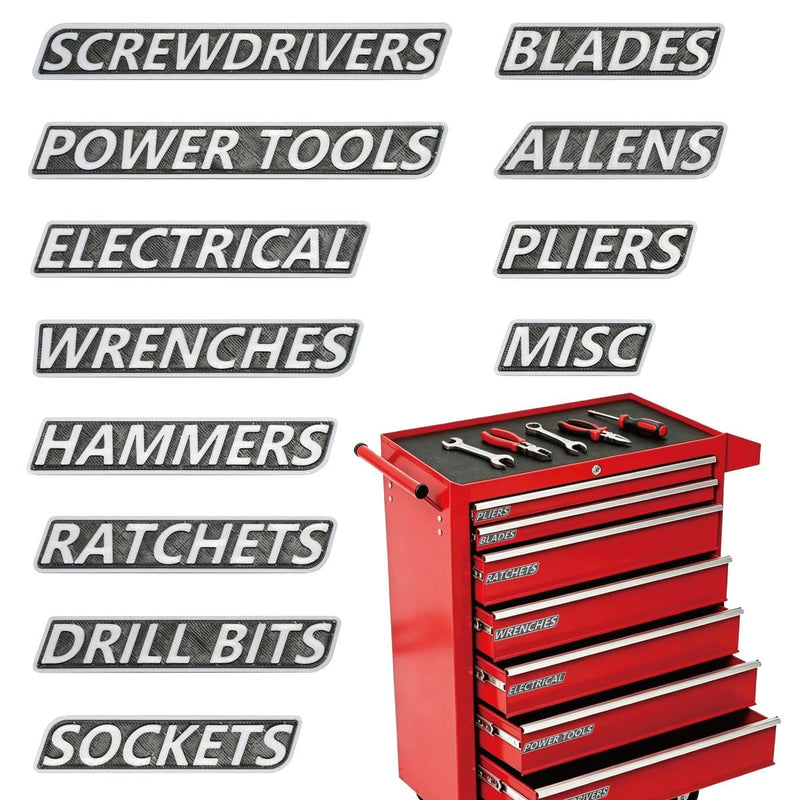 Magnetic Tool Box Labels 12 Pack, Reusable Magnetic Toolbox Labels Suitable for Garage Organization,Steel Toolboxes,Drawers and Mechanic Carts (Black) Black