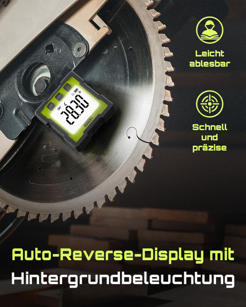 [Australia - AusPower] - LASGOO Digital Angle Finder, 0-360° Protractor, Rechargeable Magnetic Inclinometer with LCD Display, 4 Measuring Units for Carpentry, Construction, Masonry, Automotive 