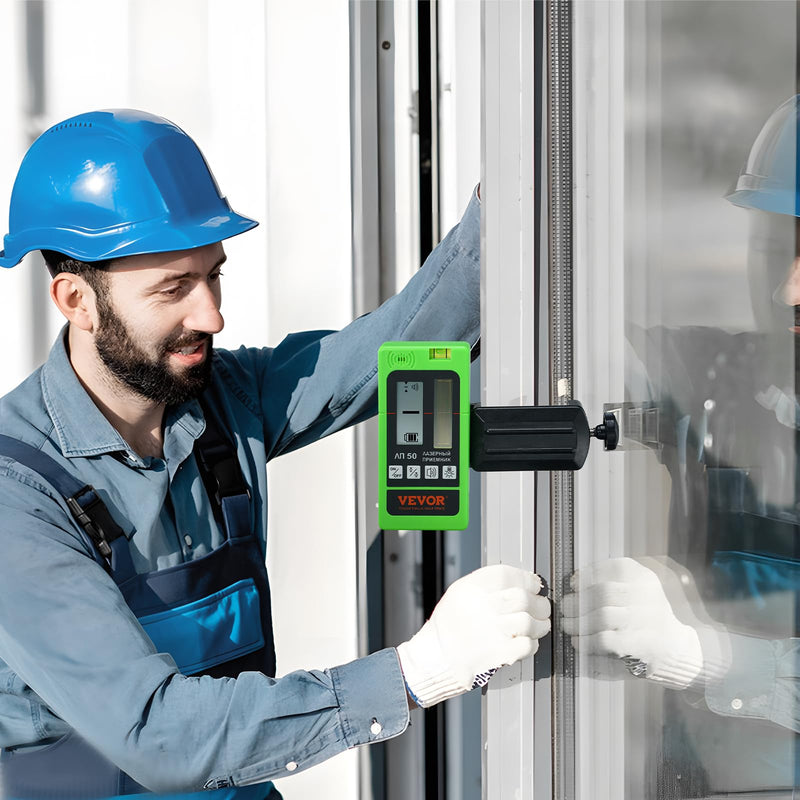[Australia - AusPower] - VEVOR Laser Receiver, 197 ft Working Range, Green Laser and Red Beam Detector for Pulsing Line Lasers, Customizable Speaker & Dual LCD Display & Built-In Bubble Level with Clamp for Laser Level 