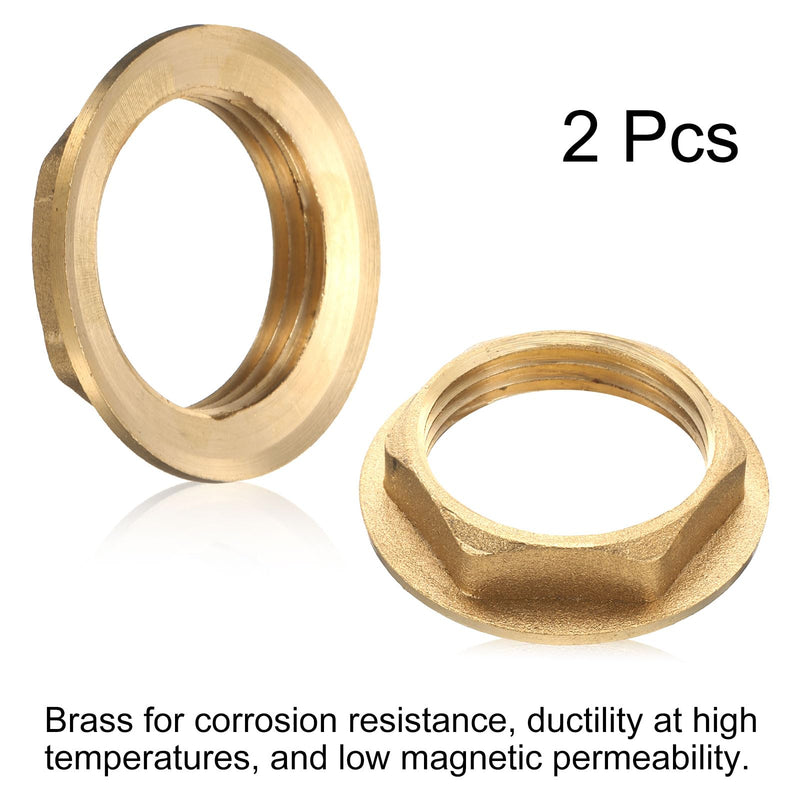 [Australia - AusPower] - uxcell 2Pcs Brass Lock Nuts Pipe Fitting, 1 Inch BSP Female Hex Locknut, Flange Single Hole Faucet Lock Nut with Silicone Washer for Kitchen Basin Sink Plumbing 2 