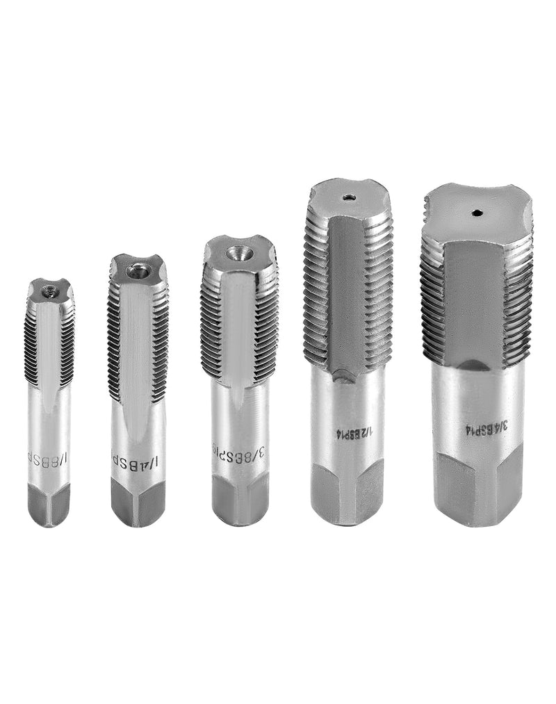 [Australia - AusPower] - QWORK® 5 Pieces 55° Steel Tap, Pipe Tap Set, Suitable for Water Pipe Connections, Car Repair and Machines, G1/8 G1/4 G3/8 G1/2 G3/4 