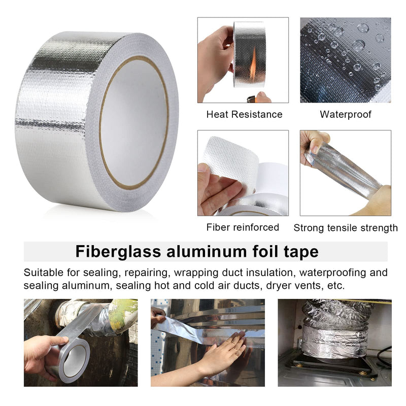 BOMEI PACK 1 Roll Aluminum Foil Heat Shield Cool Tape 2 Inch x 66 ft Heat Reflective Thermal Barrier Reflective Tape for Hose and Auto Use 2in*66ft