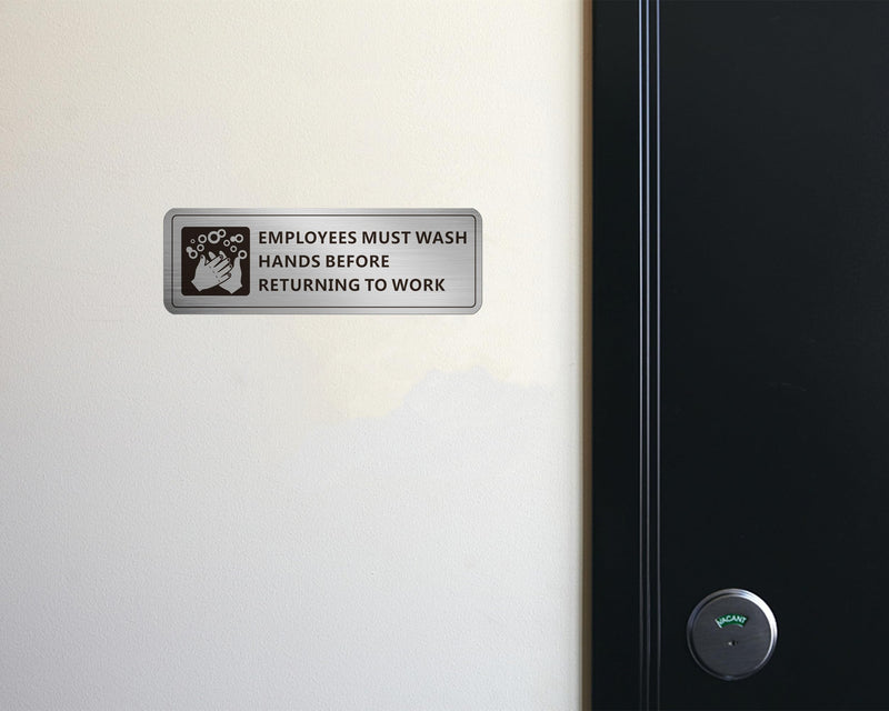 [Australia - AusPower] - Employees Must Wash Hands Sign, (2 Pack) Self-adhesive Metal Signage for Office Bathroom, 9 x 3 Inch Waterproof Aluminum Signs for Indoor Outdoor Use (Brushed Aluminum) 9" x 3" 2 Pack (Brushed Nickel) 