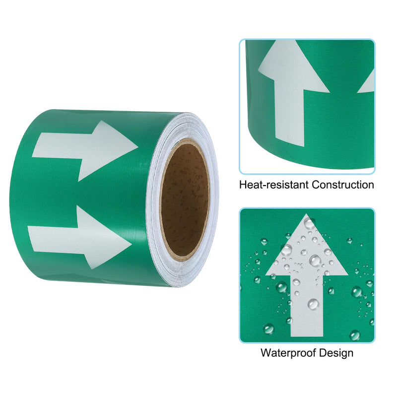 PATIKIL Directional Flow Arrow Tape 4" x65', Adhesive Pipe Identification Marking Stickers for Pipe Flow Labeling, White on Green 4"x65'