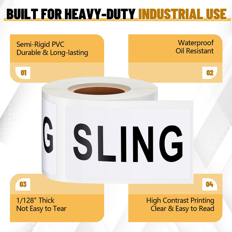 200 Pcs 2" x 3" Semi-Rigid PVC Sling Stickers Labels, 1/128" Thick Industrial Lift Identification Sling Stickers for Rigging, Crane, Boat, Warehouse, Lifting Straps & Heavy Duty Equipment