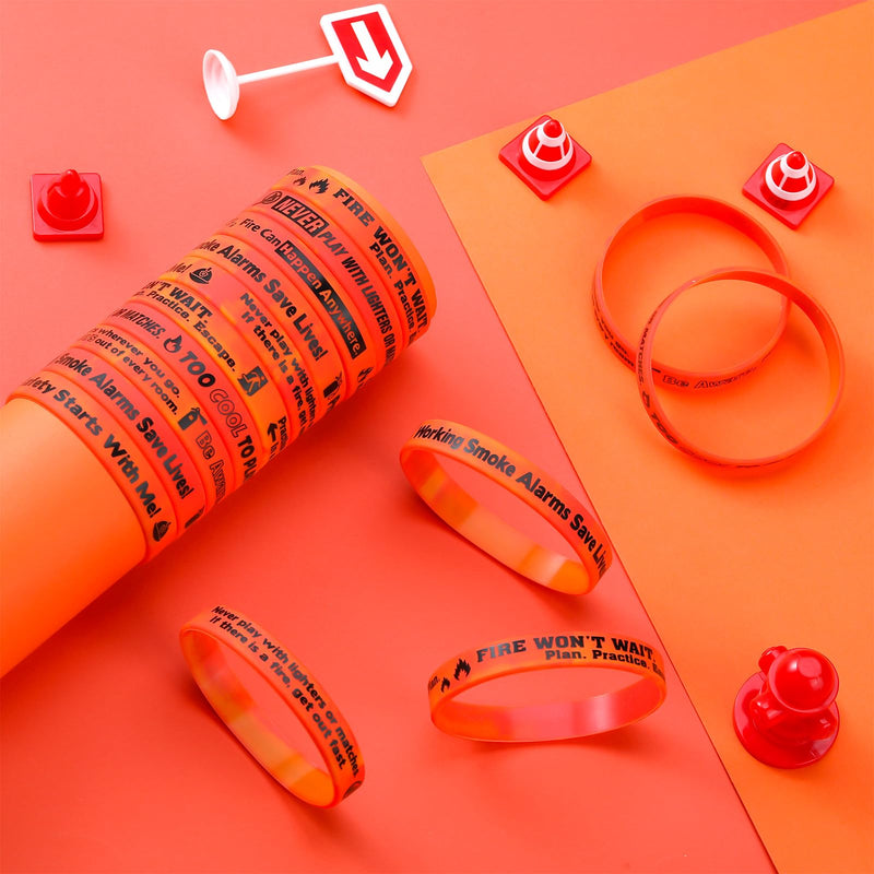 [Australia - AusPower] - 50 Pcs Fire Safety Awareness Bracelet Silicone Rubber Wristband with Tips Phrases for Awareness Gifts 