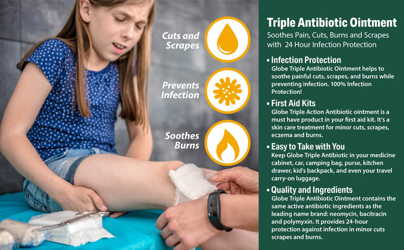 [Australia - AusPower] - Globe Triple Antibiotic First Aid Ointment, 1 Oz. | 24-Hour Infection Protection, Treatment for Minor Scrapes, Burns and Cuts | (1 Tube) 1 Ounce (Pack of 1) 