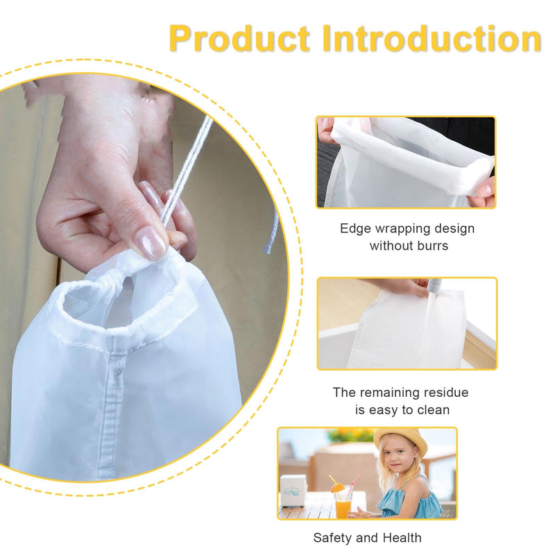 [Australia - AusPower] - DEANKEJI White Press Bag for Fruit Press, Pack of 10 Nylon Filter Bags, with Drawstring, Nut Milk Bag, Washable, for Filtering Soy Milk, Milk, Juice, Vegetables 