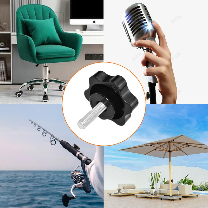[Australia - AusPower] - 4 Pieces M6 x 16mm Star Hand Knob, Black Plastic Hex Shaped Clamping Knob Handle for Umbrella Base Replacement Knob 