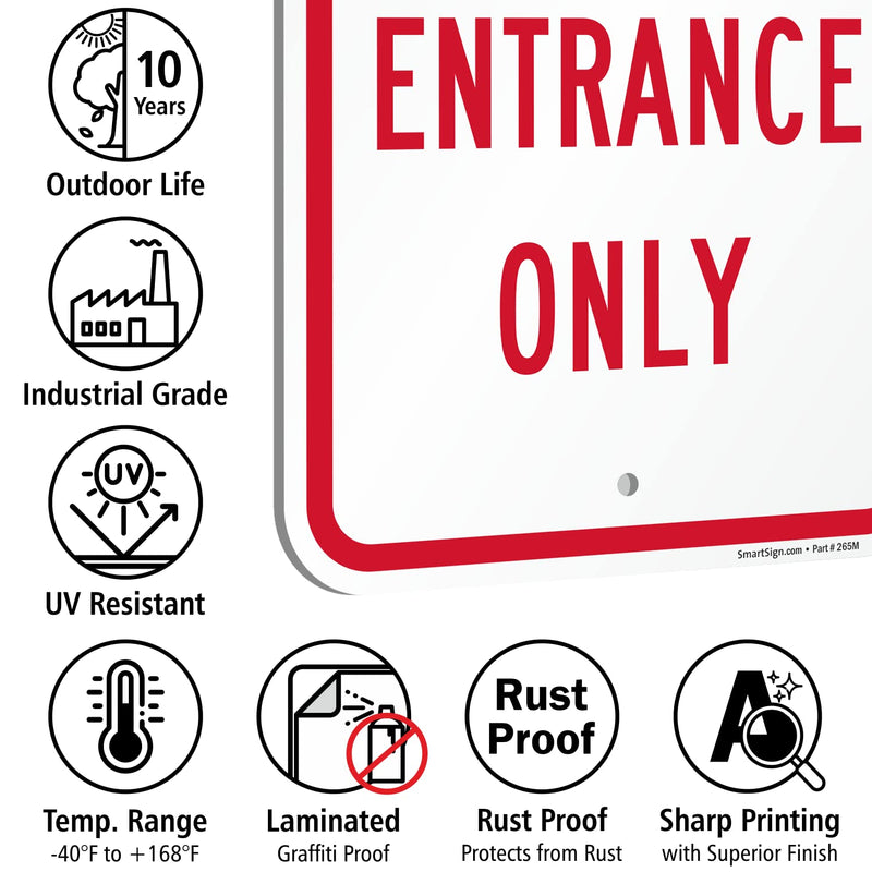 SmartSign 18 x 12 inch “No Exit - Entrance Only” Metal Sign, Screen Printed, 63 mil Laminated Rustproof Aluminum, Red and White, Made in USA Non-Reflective