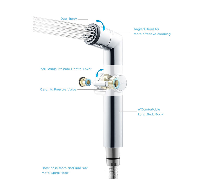 Bio Bidet A1 Handheld Bidet Sprayer for Toilet, Adjustable Water Pressure, Dual Spray, Stainless Steel Hose