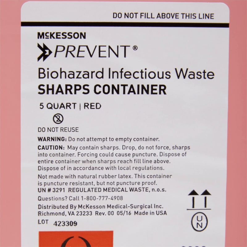 [Australia - AusPower] - McKesson Prevent Sharps Container for Home Use, 5 Quart - for Biohazard Infectious Waste, Needle and Syringe Disposal - Translucent, Touchless Lid - Red, 1 Count 