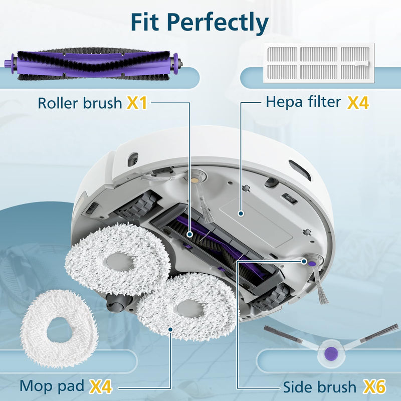 Replacement Parts Accessories Compatible with Narwal Freo Robot Vacuum ONLY, 1 Roller Brush,4 HEPA Filters, 4 Mop Pads, 6 Side Brushes, NOT for Freo Z10/Z10 Ultra/Z Ultra/X Ultra Freo Parts