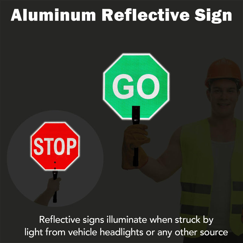 T&R (2 Pack) Stop and Go Sign with Handle, 13 x 13 Inches Double Sided Stop/Slow Traffic Sign, Rust Free Aluminum Reflective, Weather Resistant, Waterproof, Fade Resistant, Easy to Mount. 13" x 13" - 2 Pack - Stop/Go