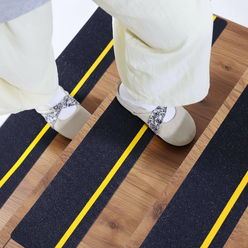 6" x 30" Anti Slip Stair Tread with Reflective Strips, 10 Packs Non Slip Grip Tape with Glow in Dark Stripe, High Friction Deck Grip Tape Strips, Self-Adhesive Outdoor Non Skid Tape for Stairs Step
