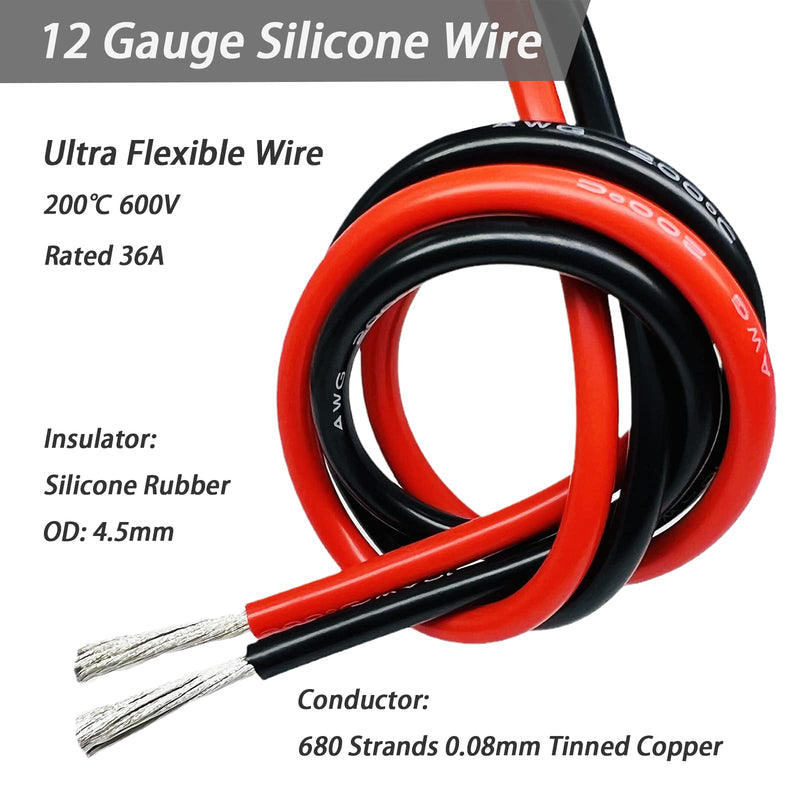 Dastard 12 Gauge Flexible Silicone Wire, 12 AWG Stranded Tinned Copper Wire 60ft【Red+Black+Blue+Yellow+White+Green Each 10ft】 12AWG Automotive Electrical Wire 392℉ 600V 6 Colors