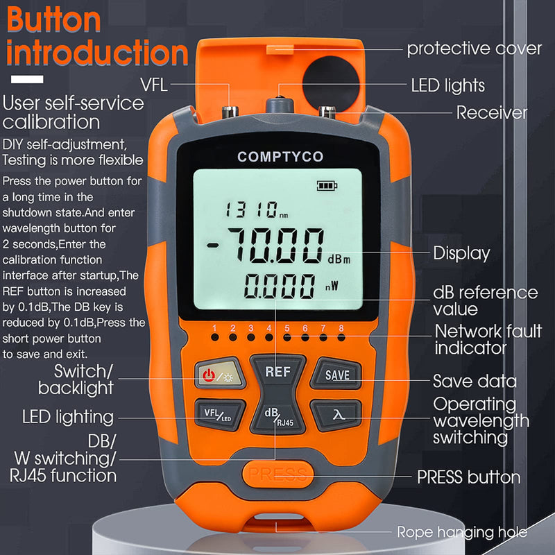[Australia - AusPower] - 2pcs 4 in 1 Function Visual Fault Locator & OPM Portable Optical Power Meter (FC/SC/ST) & RJ45 Network Test & LED Lighting, Portable Fiber Optic Tester, Range: (-70) dBm ~ (+10) dBm OPM & VFL-10 2 