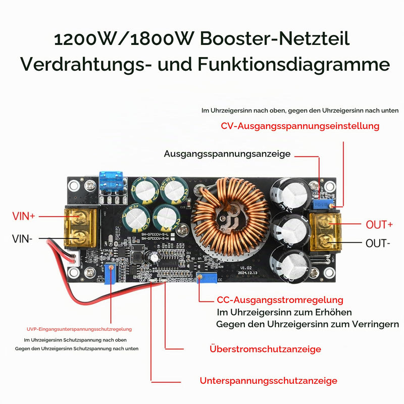 Aideepen Step Up Converter, 1200W 20A DC-DC Boost Converter, Constant Voltage and Constant Current Adjustable 14-85V to 14-120V 1200 W 20 A (upgrade)