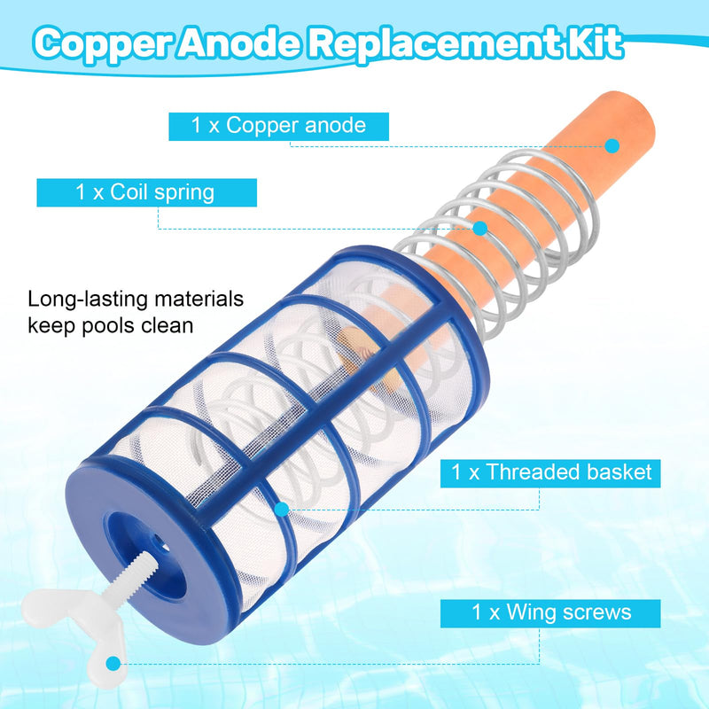 LJB Copper Anode Replacement Kit Includes 4.13"× 0.71" Copper Anode Rod, Filter Screen, Spring, and M6 Screw, Suitable for Pool Solar Ion Generator Copper Anode Replacement