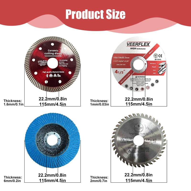 [Australia - AusPower] - Cutting Discs 115, Pack of 5 115 mm Cutting Disc, Metal Cutting Disc for 22.23 mm Bore, Angle Grinder Discs for Cutting Metal, Stone, Wood, Ceramic, Tile, Grinding, 115 x 22.23 mm 