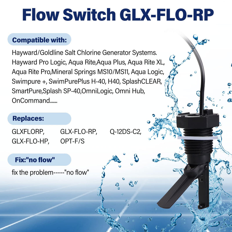 Glx-Flo-Rp Flow Switch for Hayward Goldline Aquarite Salt Systems, Pool Flow Sensor Suitable Hayward Salt Cell & Chlorine Generator, Flow Switch for Aqua Rite Swimming Pool Salt Cell with 15 Ft Cable 1 Black