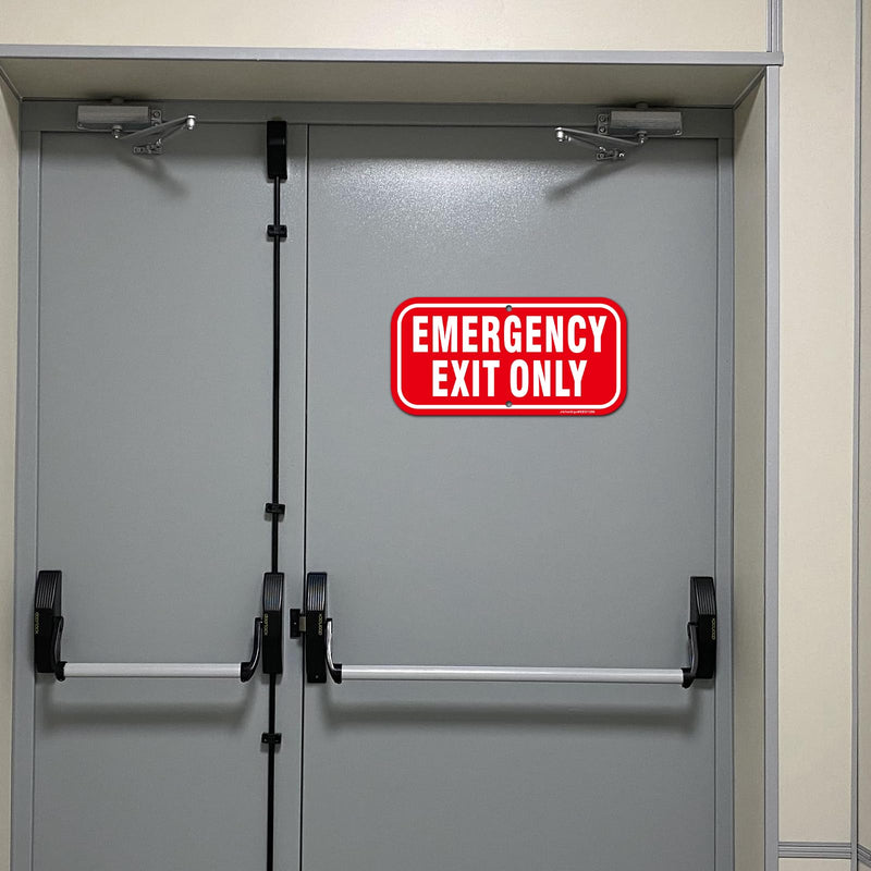 (2 Pack) Emergency Exit Only Signs, 12" x 6" Emergency Exit Sign, Rust Free Reflective Aluminum, Fade/Weather Resistant, UV Protected, Indoor/Outdoor Use, Easy to Install