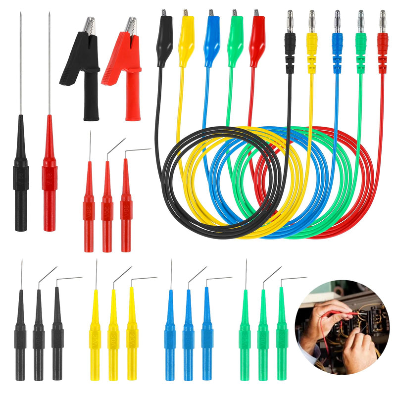 [Australia - AusPower] - 24 Pcs Back Probe Kit, Banana Plug to Alligator Clips Test Set, 3 Configurations Extended-Length Probes and Back Probe Pins for Car Diagnostics, Electrical Testing, Vehicle Maintenance 