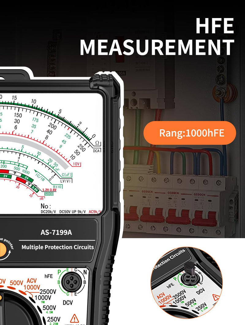 [Australia - AusPower] - Analog Multimeter AS-7199A, Pointer Multimeter, AC DC Volt 2500V, DC Current 10A, Rx 100K, Batt Tester, Diode/LED Testing, Remote Control Detection, 11 Function, 24 Range 