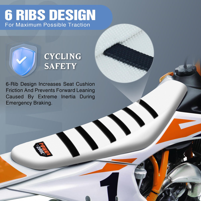Universal White Dirt Bike Seat Cover, 6 Ribs Motorcycle Enduro Soft Dirt Pit Bike Seat Covers (Black) Black