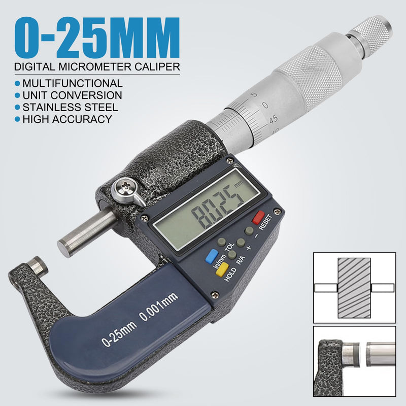 [Australia - AusPower] - 0 25mm Digital Micrometer, 0.001mm Resolution, Display Modes, LCD Screen, Tolerance Testing, for Professionals and DIY Enthusiasts 