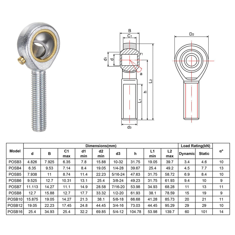 [Australia - AusPower] - uxcell POSB5 5/16 Inch Male Rod End Bearing Set - 2pcs of 5/16-24 Left and Right Hand Thread Rod Ends with Jam Nut 