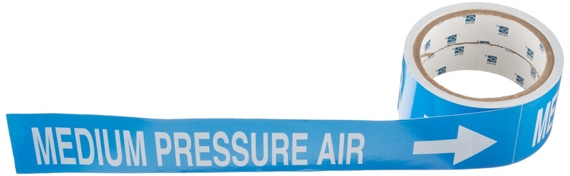 Brady 73908 Economy Pipe Markers-To-Go, B-736, 2" Height X 12" Width, White On Blue Self-Sticking - Plastic Film, Legend "Medium Pressure Air" (Pack of 25)