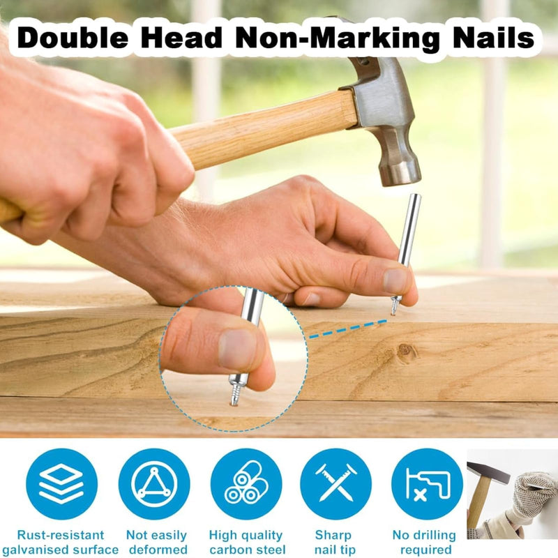 [Australia - AusPower] - 200Pcs Double-Head Skirting Thread Seamless Nail Rust-Proof Invisible Screws Solid Wood Baseboard Double-Headed Nails with Nail Specific Sleeve Tool 200Pcs 