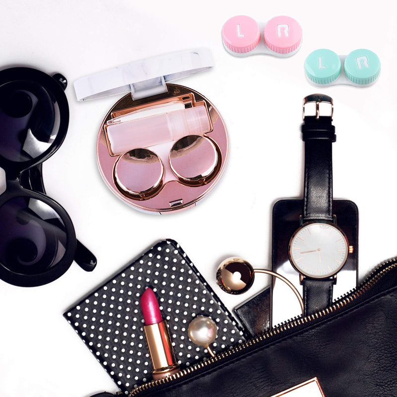 [Australia - AusPower] - Contact Lens Case，Portable Travel Contact Lens Box with Mirror Tweezers Remover Tool Solution Bottle for Travel & Home D-Rose Gold 