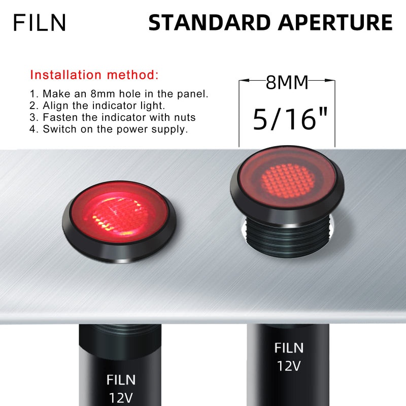 [Australia - AusPower] - 5Pcs 8MM (5/16'') Indicator Light led indicator light 12V 24v Metal Pilot Lamp Light Black Anodized Waterproof ip67 Red Signal Lamp light(12V-Black Anodized-Red 5Pcs) Red-5pcs 12V-24V-Black Anodized 