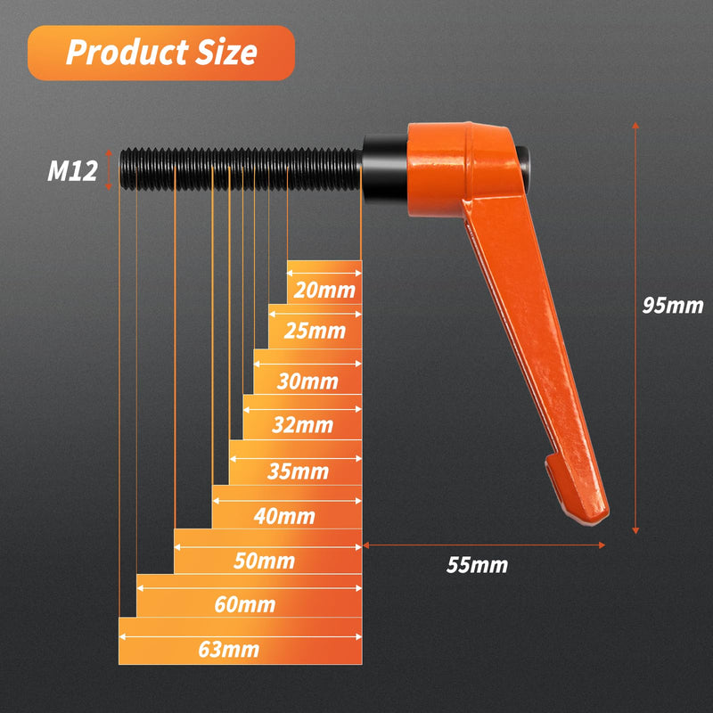 [Australia - AusPower] - HAIMAYEE Adjustable Clamping Lever Handle M12 Clamping Handle Nut Clamping Handle Locking Lever External Thread Handle Machine Handles 60 mm 60mm 