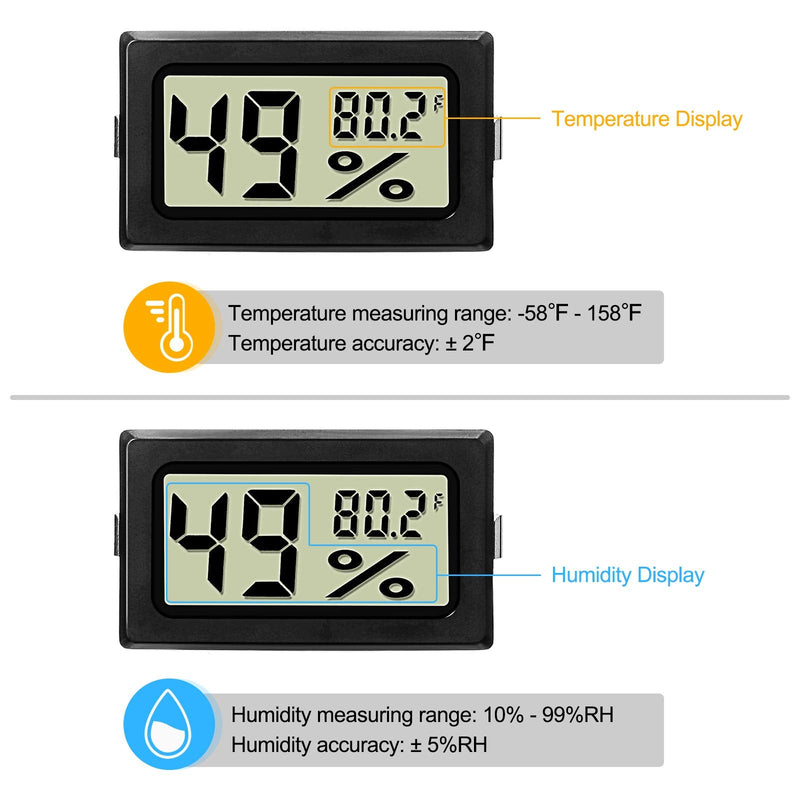[Australia - AusPower] - Weewooday Mini Digital Temperature Humidity Meters Gauge with Probe Gauge LCD Fahrenheit Display Thermometer Hygrometer for Incubator Reptile Plant Greenhouse Chicken Coop Garden(Black, 12 Pieces) Black 