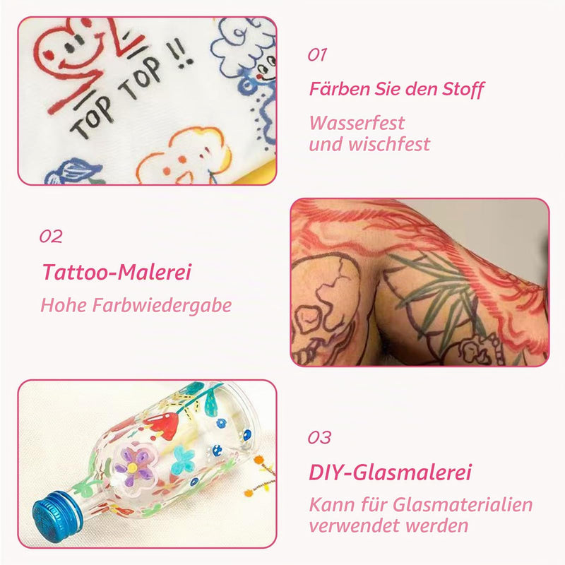 Set of 6 Tattoo Skin Marker Pens Set, Surgical Skin Marker for Tattoo Preliminary Drawings, Temporary Skin Drawing Pens with Fine Tip for Precise Contours and Makeup Designs