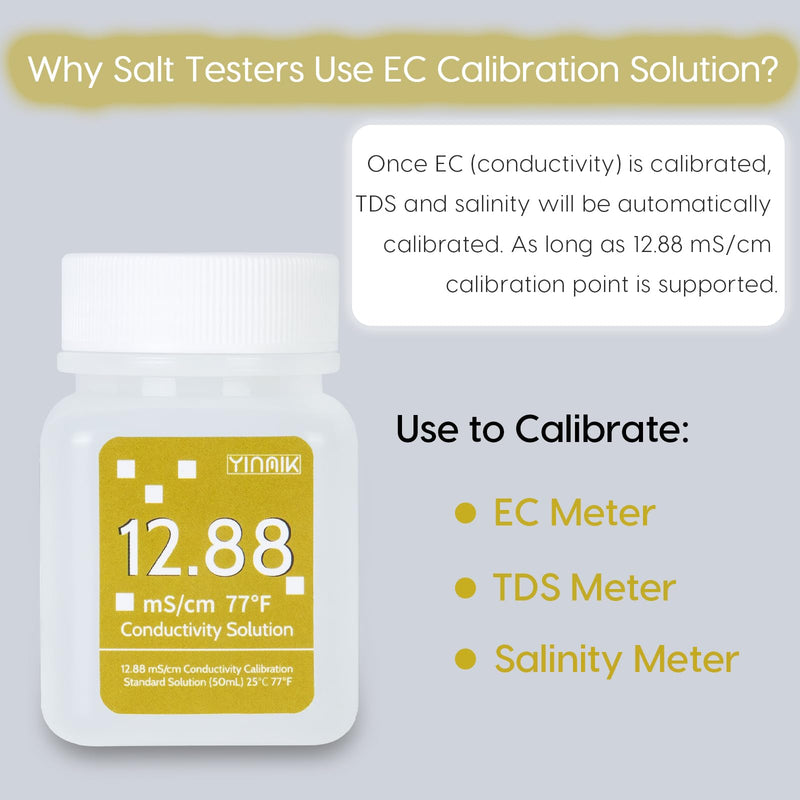 [Australia - AusPower] - 12.88 mS/cm Calibration Solution, Conductivity Salinity Calibration Fluid for Salinity Tester, EC Meter, TDS Meter, 7 in 1 Tester Standard Calibration, 4 Bottles of 50mL 12.88 mS/cm Solution 