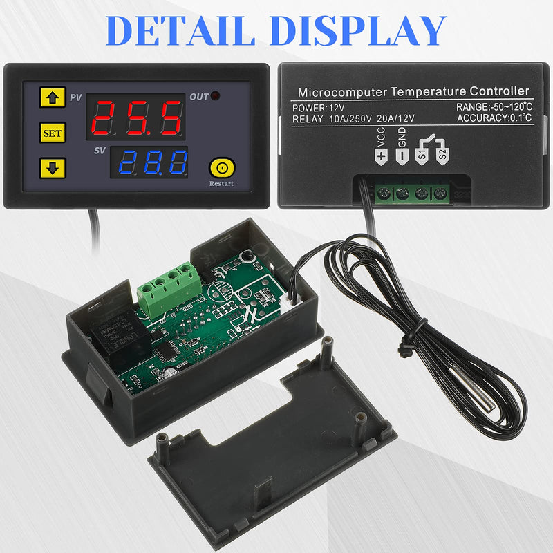 [Australia - AusPower] - Frienda W3230 LCD Digital Thermostat DC 12V 20A Temperature Controller Meter Temperature Switch -50-110 Degrees Celsius with Temperature Sensor High Temperature Alarm LED Display (Pack of 2) 